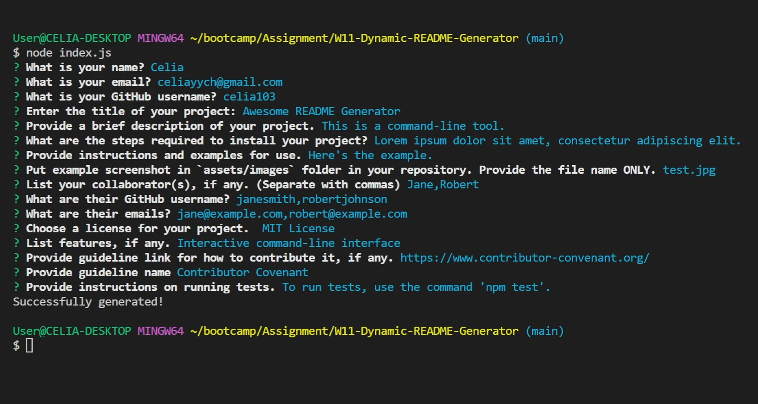 Screenshot of Dynamic README Generator
