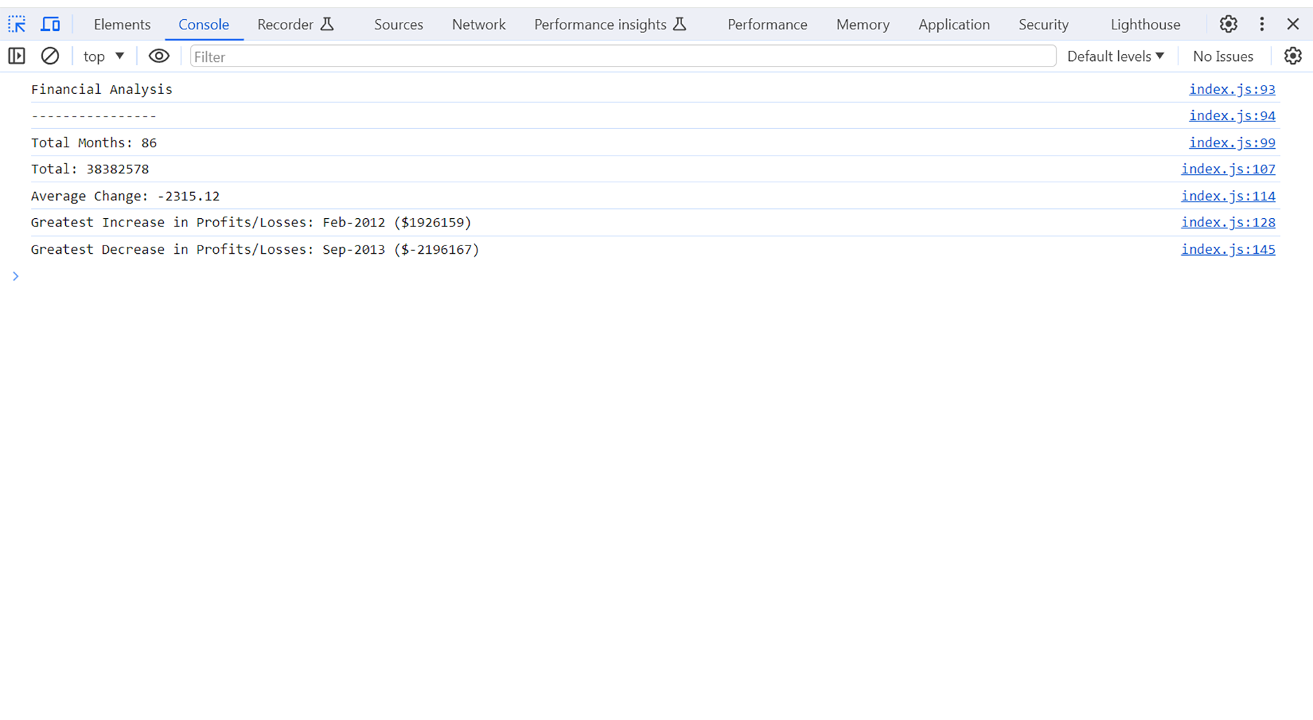 Screenshot of Console Finances