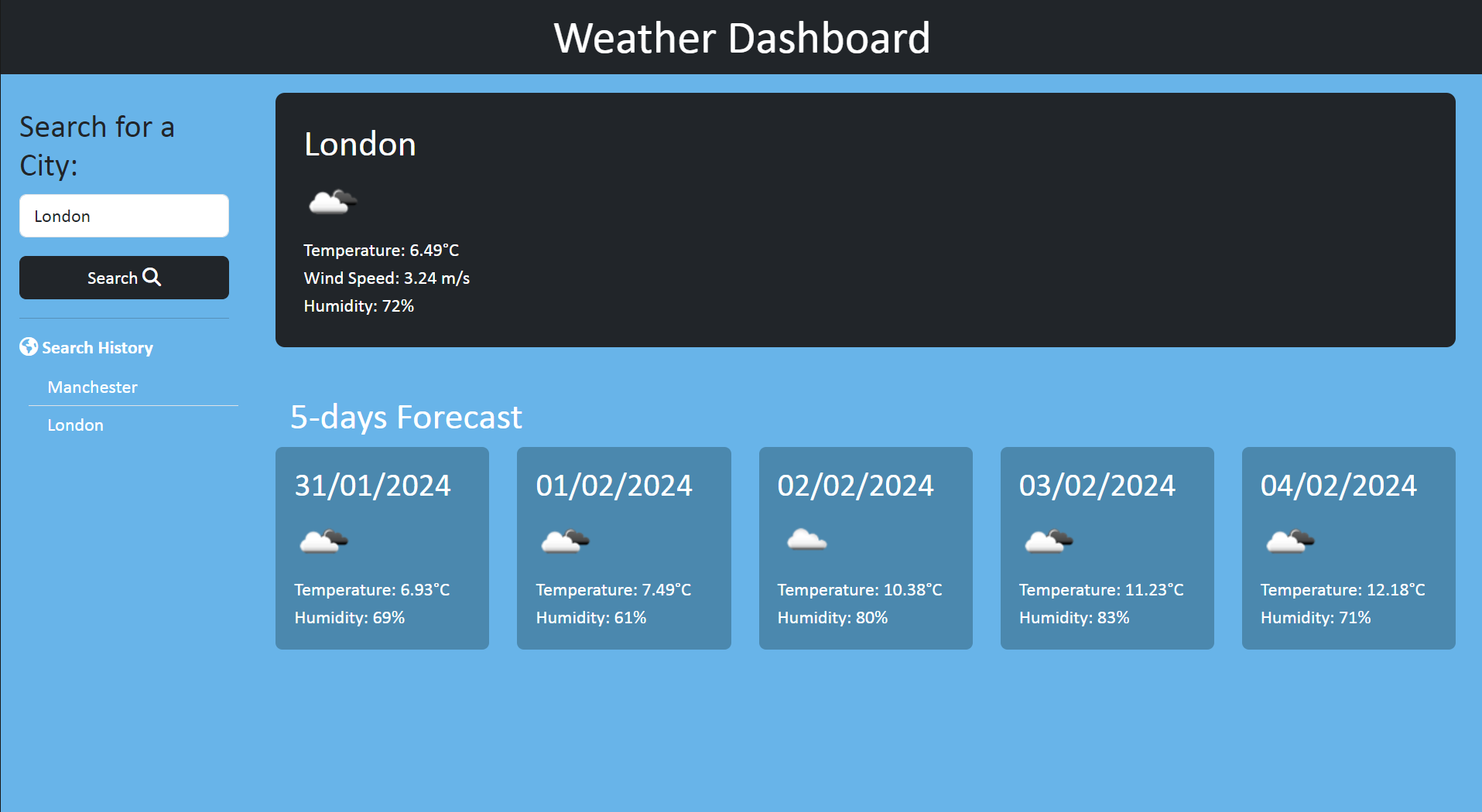 Screenshot of Simple Weather Dashboard