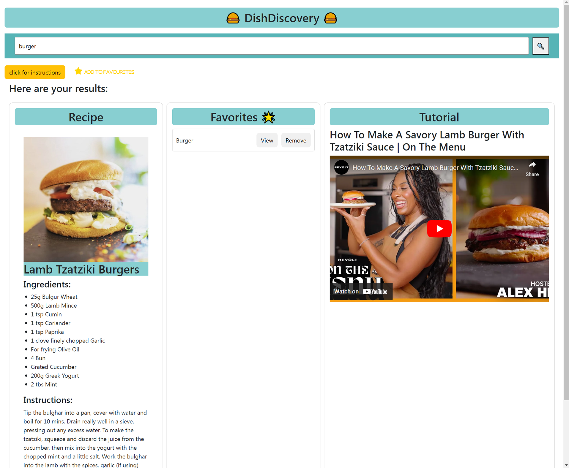 Screenshot of Group Project - Dish Discovery